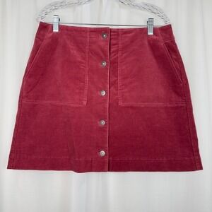 Uniqlo Womens Button Front Corduroy Mini Skirt 10 Berry Academia Mod Twee Boho